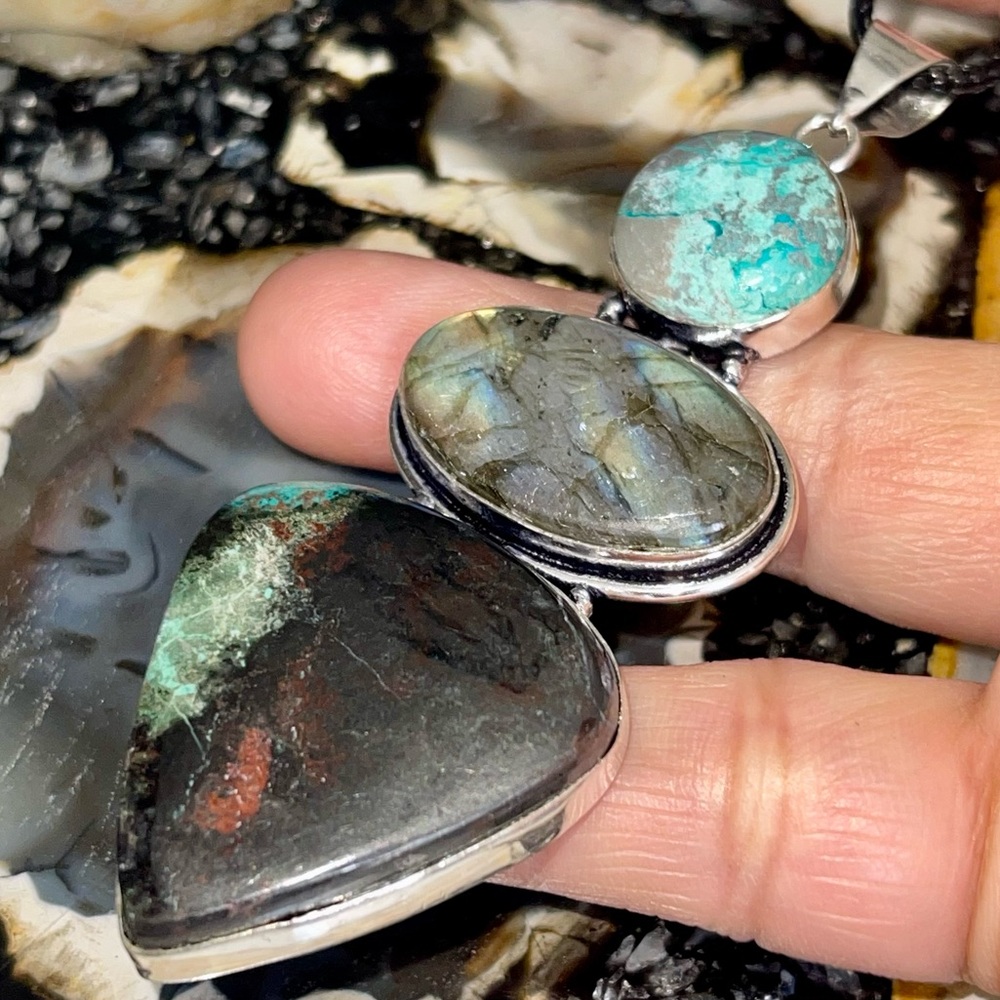 Phoenix Stone Chrysocolla & Labradorite Pendant 3 1/4”